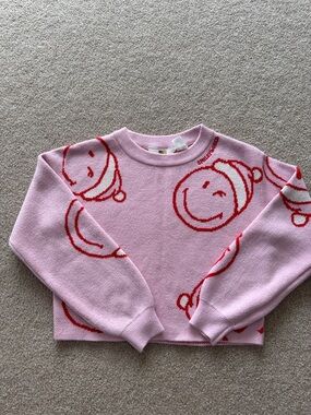 H&M Pink Sweater with Red Smile Face Print